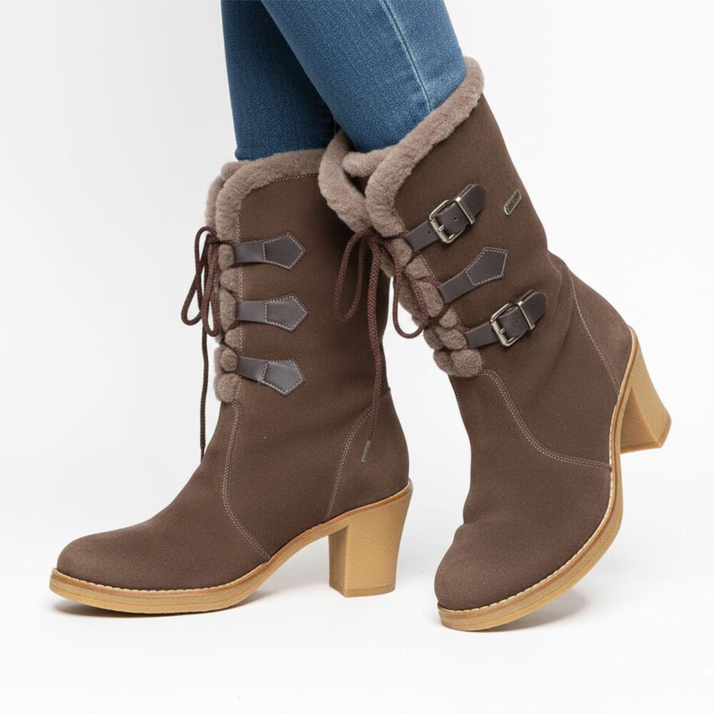 Vintage PAJAR Sasha Shearling Lined Suede Boots Heeled Brown Crepe Sole Sz 9